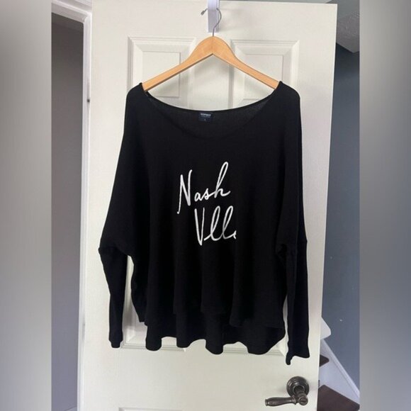 Spirit Jersey Nashville Waffle Knit Oversized Dolman Top Black Long Sleeve L - Picture 1 of 6